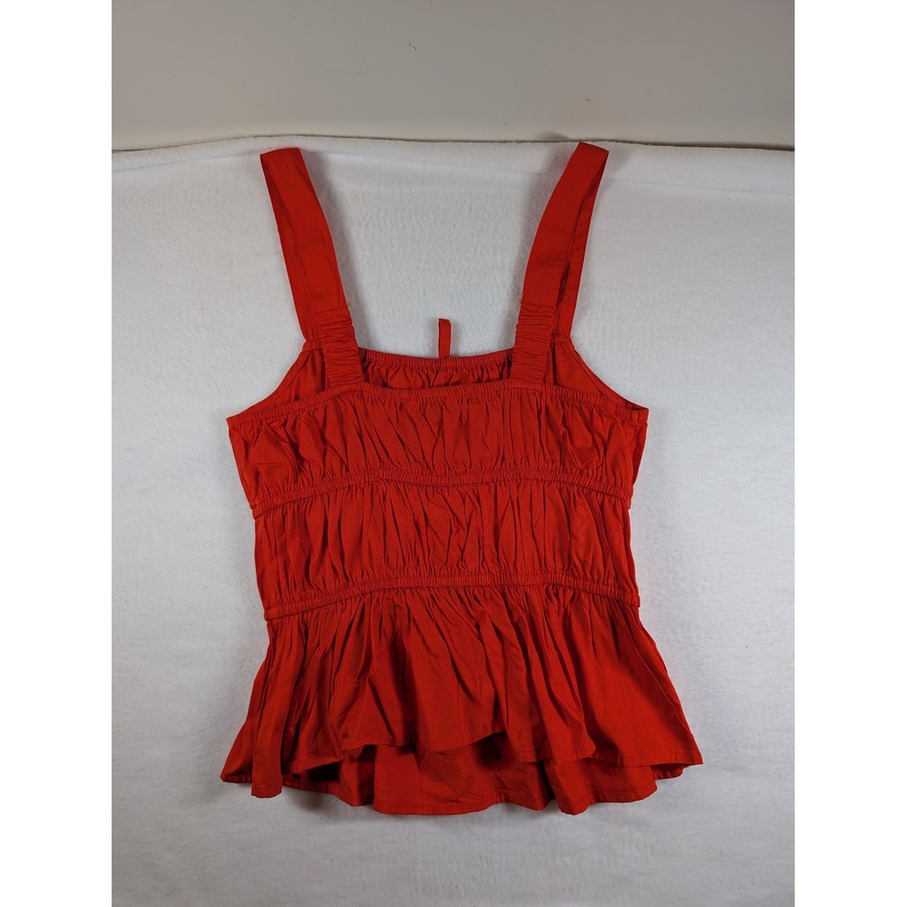Sim & Sam Red Smocked Peplum Tank Top Cotton Tie Front Cottagecore Womens Medium - Picture 2 of 7